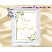 Ivory Roses Guest Book Sign,Cream Roses Guest Book sign,(123b)